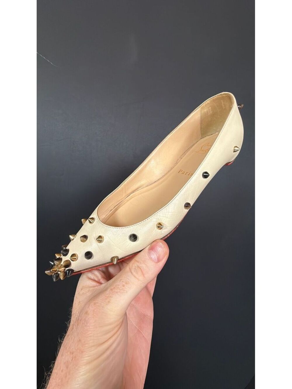 Christian Louboutin Beige Spike Flats Size 36